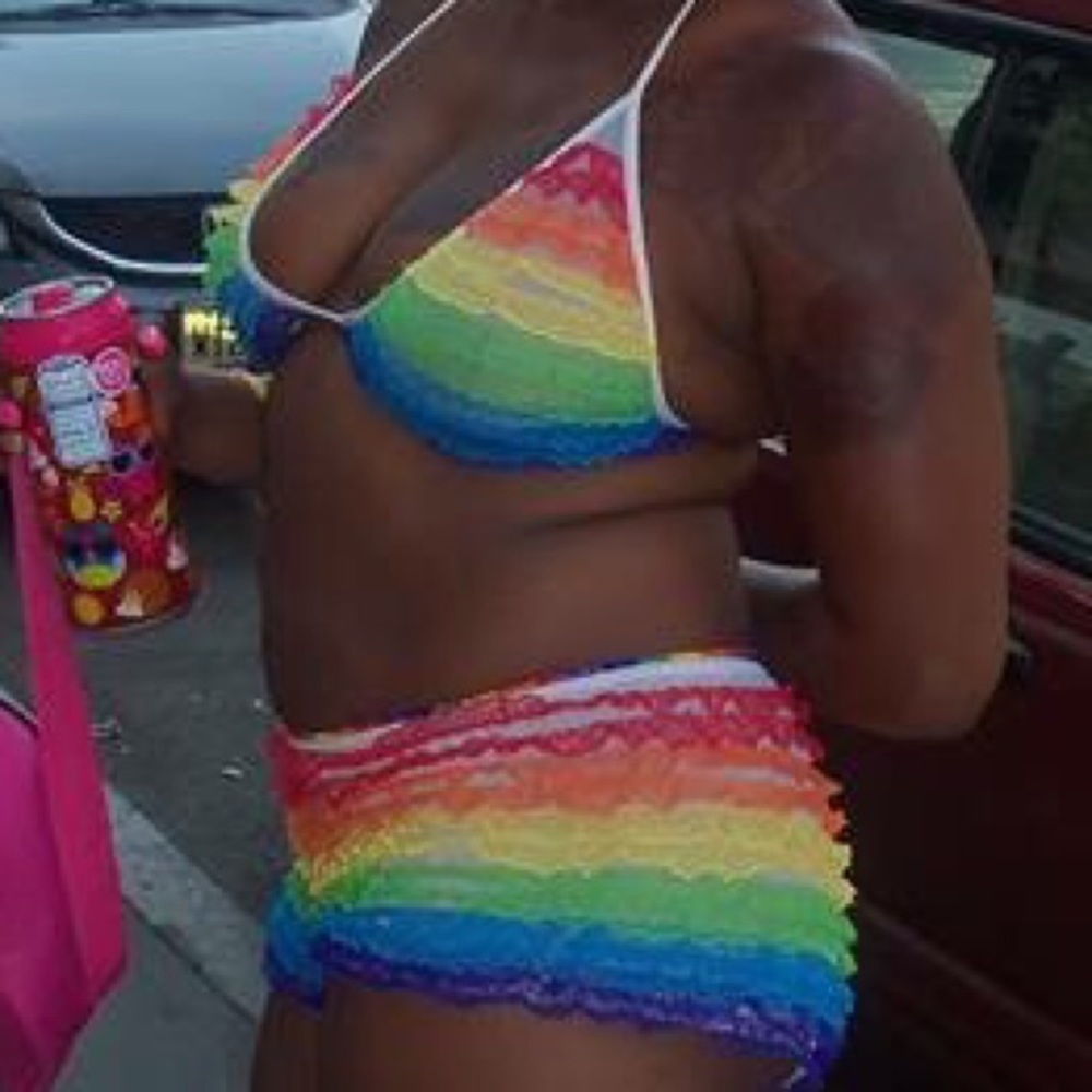 Rainbow ruffled halter bra and shorts set